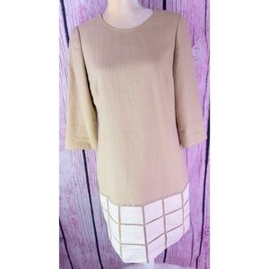 Carlisle Per Se Silk Blend Ivory Windowpan Dress